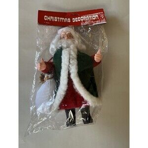 Vintage Santa Plastic Figure Green Robe Christmas 8" Tall